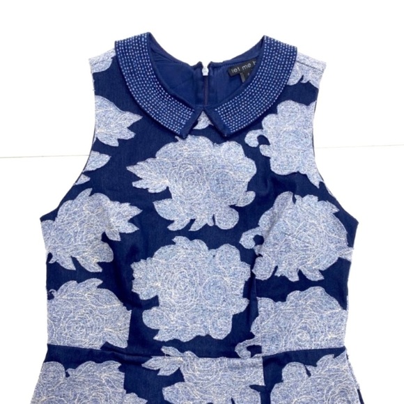 Anthropologie by Let me be Floral Patchwork Rain Garden Shift Dress Indigo Blue - Picture 5 of 11